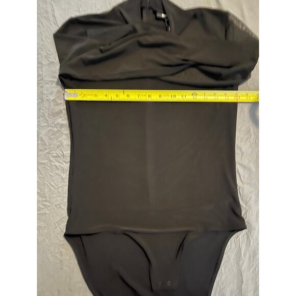 DKNY Black Mesh Sleeve Bodysuit Size M NWT Long Sleeve Mock Neck Sexy - Picture 5 of 7